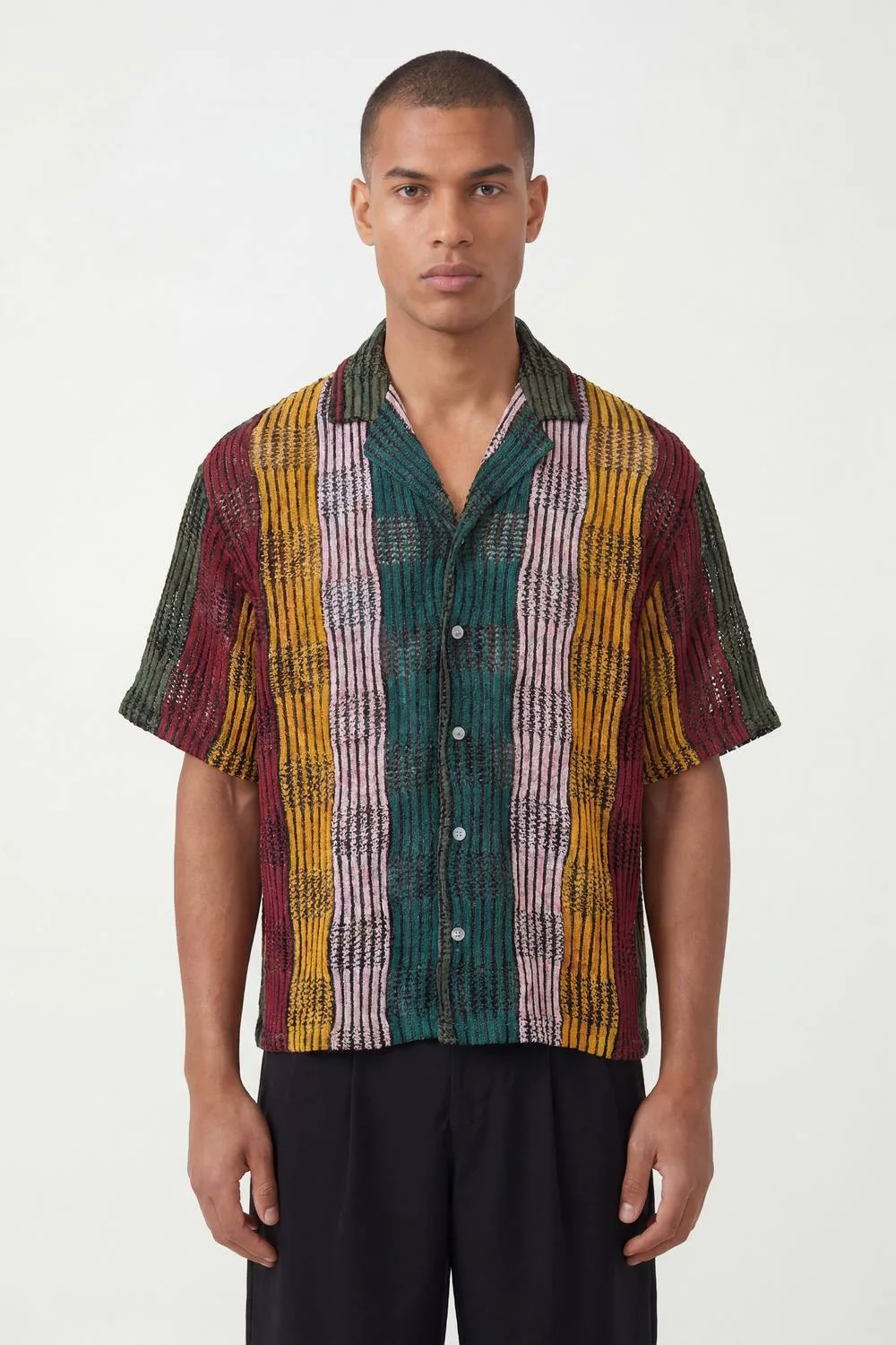 Men's Oversized Boxy Patch work Crotchet Shirt Size Medium Multi M - boohooMAN - FashionsVida