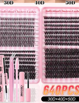Kit de extensiones de pestañas D-Curl de 640 piezas, set de extensiones de pestañas de gran capacidad, kit de extensiones de pestañas DIY, racimos - Shein - FashionsVida