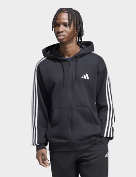 Mens Felpa con cappuccio Essentials 3-Stripes French Terry Full-Zip - Nero, nero nero Uomo taglia XS