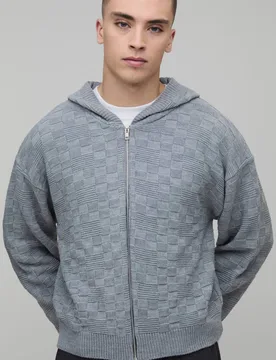 Herren Boxy Fit Soft Touch Basketweave Gestrickter Hoodie Sweatshirt Grey Größe XL - boohooMAN - FashionsVida