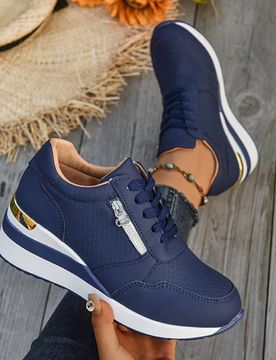 Nuevos zapatos deportivos casuales con cuña para mujer, moda transpirable, talla grande, con cordones y patchwork (este zapato es una talla talla gra