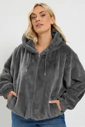Faux Fur Zip Through Jacket - Grey - Size: 30-32