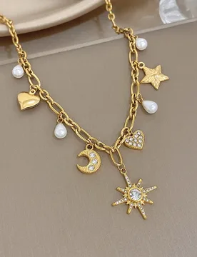 Freetry Elegant Heart Sun Moon Pendant Stainless Steel Necklace for Women Chunky Golden Waterproof Necklace Holiday Jewelry Gift - Aliexpress - FashionsVida