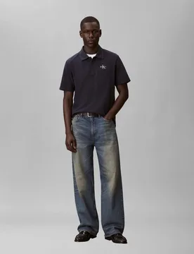 Polo mezza manica Jeans blu scuro in cotone con logo ricamato - Calvin Klein - FashionsVida
