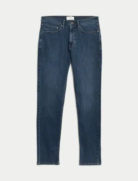 Slim Fit Stretch Jeans Medium Blue male - M&S - FashionsVida