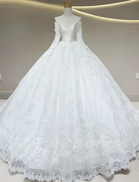Elegant Lace Scoop Wedding Dress Beading Pearls Chapel Train Full Sleeves Bridal Gowns Customized vestidos de novia boda - Aliexpress - FashionsVida