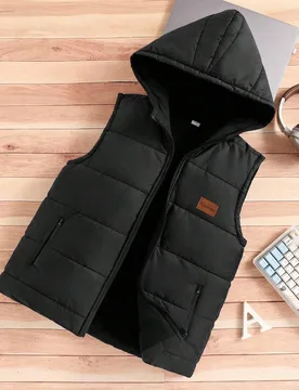 Chaleco acolchado de algodón con capucha informal para niños, adecuado para uso diario y salidas de invierno - Shein - FashionsVida