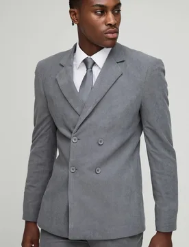 Herren Taillierter Doppelreihiger Cord-Blazer Grey Größe 40 - boohooMAN - FashionsVida