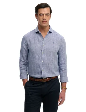 Chemise à Manches Longues Riviera Linen French Blue Chambray 2XL - Superdry - FashionsVida