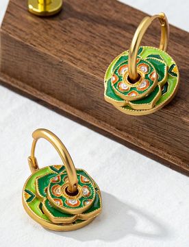 Par de pendientes de aro geométricos de la serie Macaron de aleación de cobre con esmalte de goteo de color dorado, pendientes versátiles de moda p