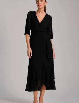 Women's Textured Ruffle Hem Knitted Maxi Dress in Black Size: 10 - Black - Size: 10 - Jolie Moi - FashionsVida