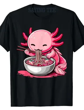 Anime Kawaii Axolotl Ramen Eating T-Shirt Unisex Cute Graphic Artwork Japanese Cartoon Axolotl Lover Fashion Top for Boys & Girl - Aliexpress - FashionsVida