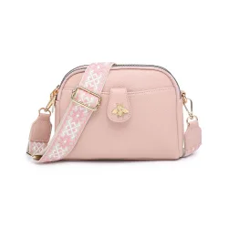 Women's Bee Badge Two Zipped Sections Canvas Strap Cross Body Bag in Pink - Pink - Size: One Size