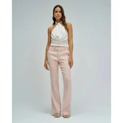 Pantalones chino flare con lino de mujer