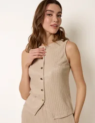 Crew Neck Button Through Vest - S / STONE - female