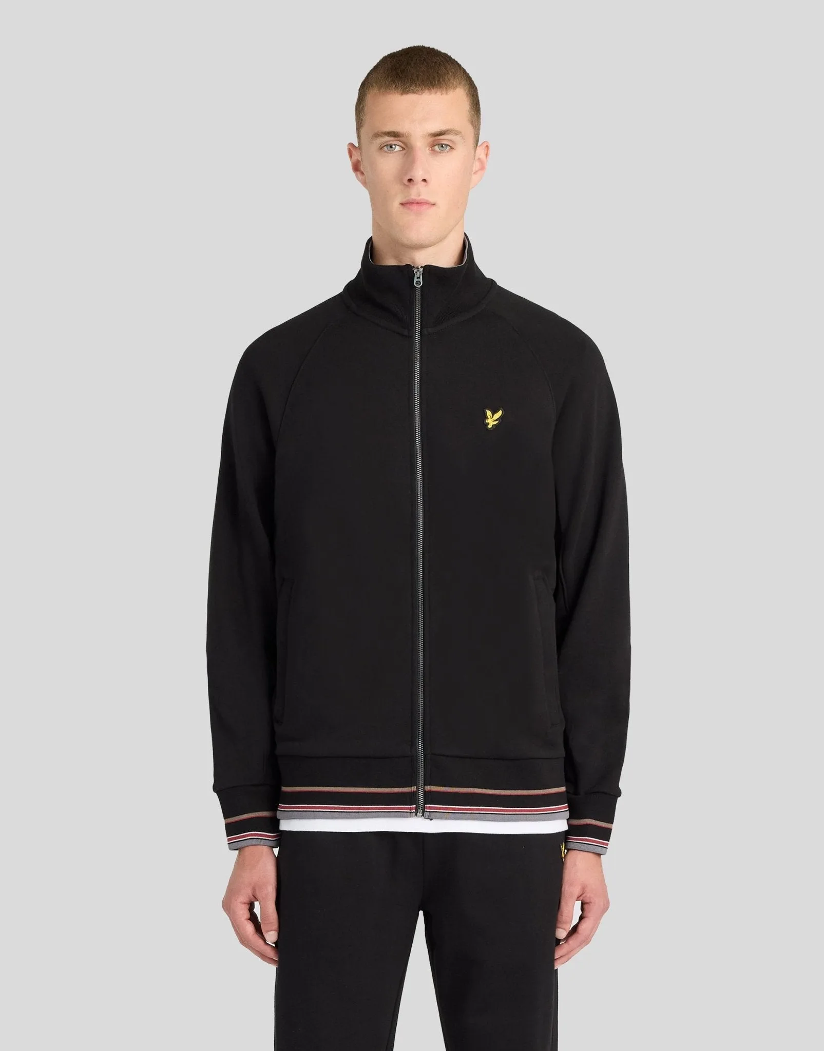 Men's Cotton Tipped Track Jacket Jet Black - Lyle & Scott - FashionsVida