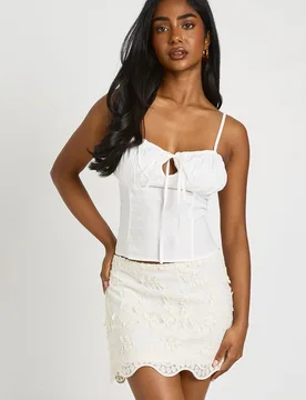 Womens Tie Front Poplin Corset Top - White - Size 10 Uk - Boohoo - FashionsVida