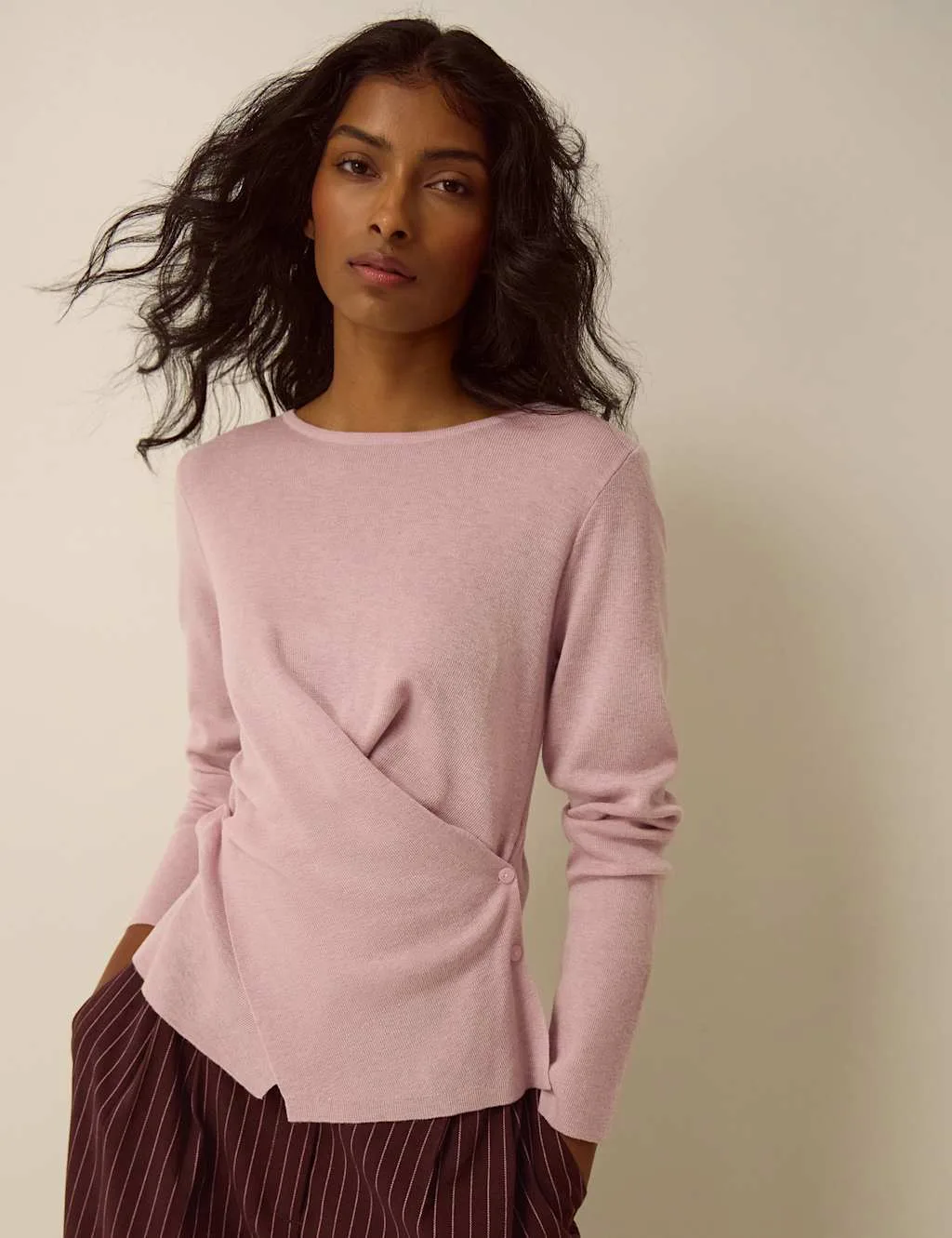 Crew Neck Jumper with Wool Pink female - Monsoon - FashionsVida