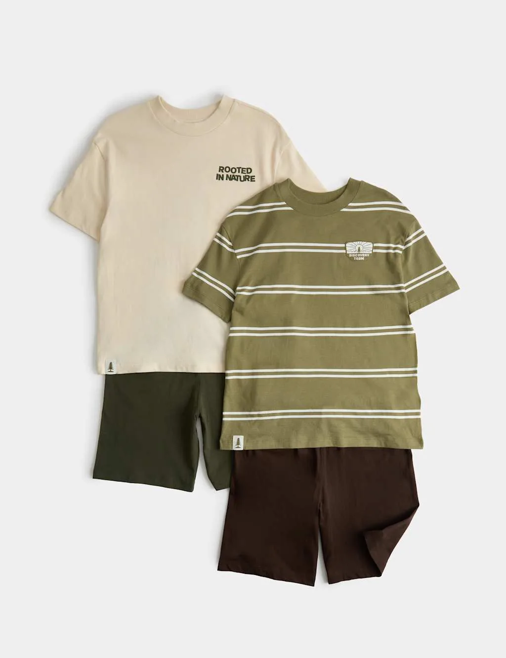 Pack Pure Cotton Nature Pyjama Sets (6-16 Yrs) Olive Mix male - M&S - FashionsVida