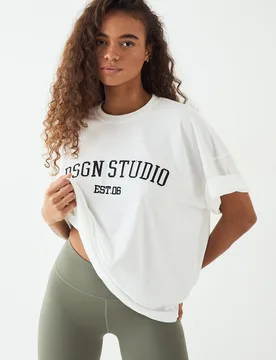 Womens Applique Oversized T-Shirt - White Cotton - Size 22 Uk - DSGN Studio - FashionsVida
