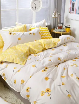 Piezas Juego de Funda Nórdica Floral Amarilla (1 Funda Nórdica + 2 Fundas de Almohada, Edredón no Incluido), Estilo Pastoril Lindo y Fresco, Hecho - Shein - FashionsVida