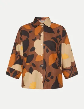 Kurzarm-Bluse aus Leinen-Mix Braun 38 - Cartoon - FashionsVida