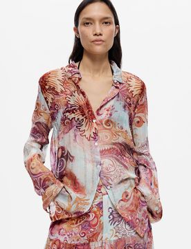 Chemise imprimée paisley, , Rouge, XS