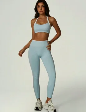 Conjunto de 2 piezas de top deportivo de tirantes con ribete en contraste negro y blanco, y pantalones de yoga de cintura alta para mujer, para primav - Shein - FashionsVida