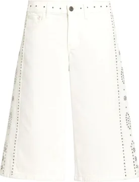 Pantalones rectos estilo bermuda vaquera con tachuelas y apliques para mujer - The-Are - FashionsVida