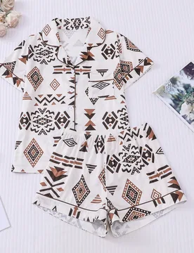 Piezas Conjunto de ropa de dormir para mujer, estampado floral, ropa de casa para damas, conjunto de primavera/verano para vacaciones, top de manga co - Shein - FashionsVida