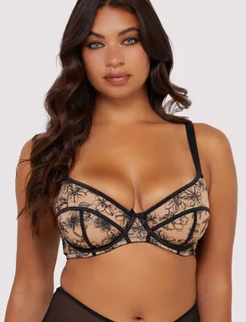Women's Olivia Contrast Embroidery Balconette Bra in Black Size: 36D - Black - Size: 36D - Playful Promises - FashionsVida