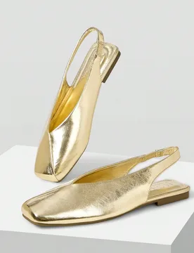 Zapatos de mujer nuevos, estilo retro europeo y americano, de piel de PU con corte en V y punta cuadrada, suela plana, sandalias tipo slingback, dorad - Shein - FashionsVida