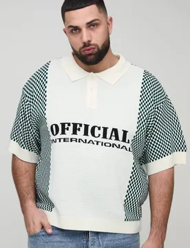 Herren Plus Oversized Boxy Check Official Moto Gestricktes Poloshirt Ecru Größe 2XL - boohooMAN - FashionsVida