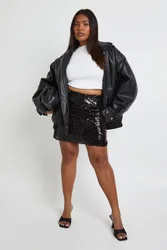 Womens Plus Sheer Sequin Mini Skirt - Black - Size 24 Uk