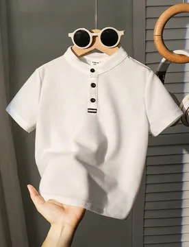 Camisa polo de manga corta de unicolor cómoda para niño pequeño, adecuada para primavera y verano, ideal para exterior, escuela, estilo callejero, - Shein - FashionsVida