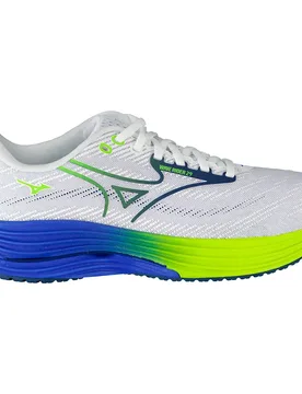 Wave Rider 29 Running Shoes White / Estate Blue / Lightning Yellow UK 10.5 Men - Mizuno - FashionsVida