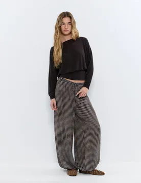 Pantalón ancho de mujer de cuadros - Brownie - FashionsVida