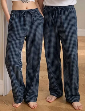 Pantalones de pijama de hombre con textura de cuadros de primavera, para otoño e invierno - Shein - FashionsVida