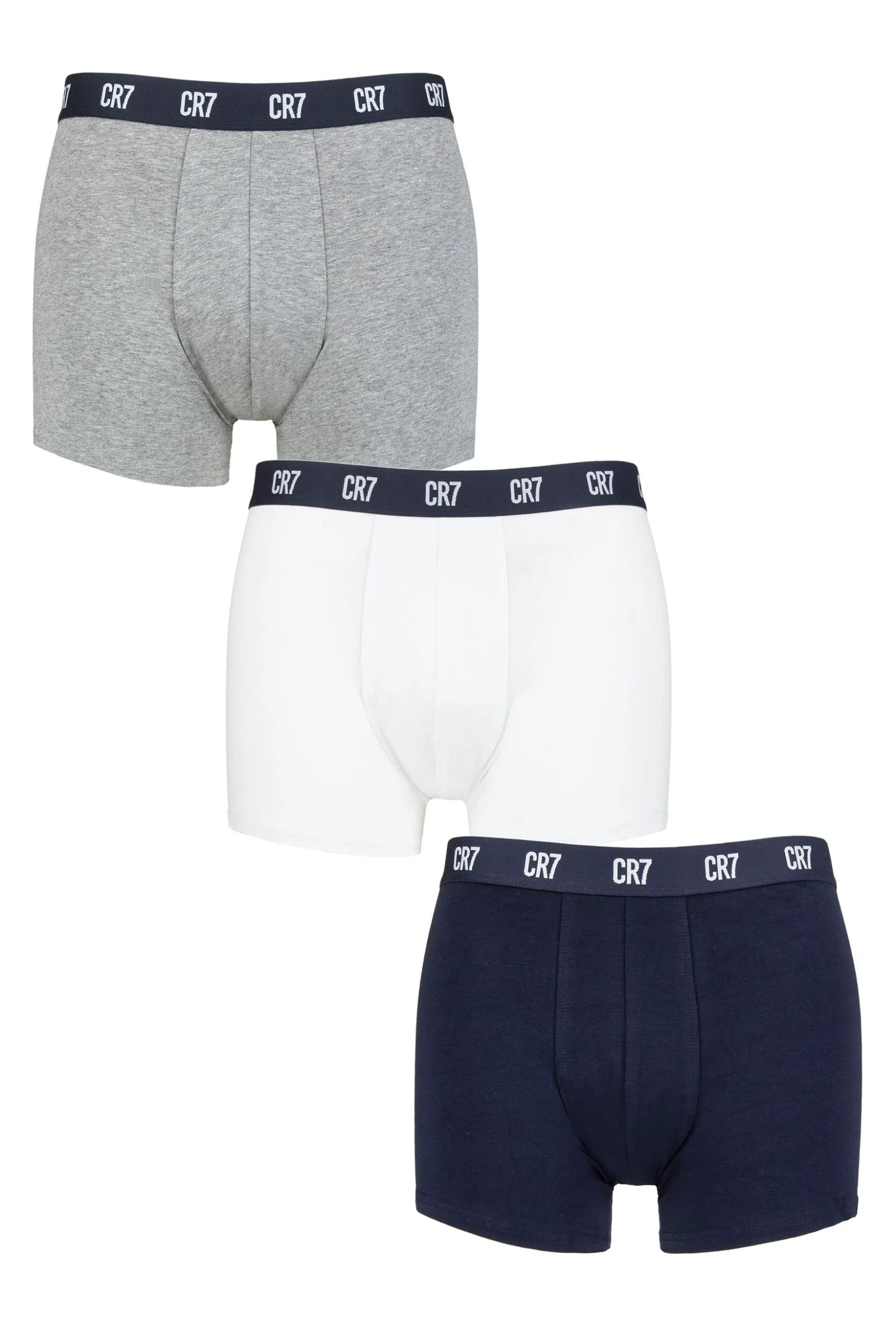Mens 3 Pack Cotton Trunks Grey/White/Navy Extra Large - Multi Coloured - Size: Extra Large - CR7 - FashionsVida