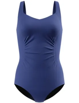 Shirred Damen Badeanzug, blau 46