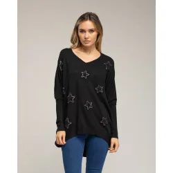 Jersey de mujer de punto oversize largo con detalle de estrellas