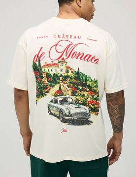 Herren Ecru Übergroßes De Monaco Print Oberteil Größe XS