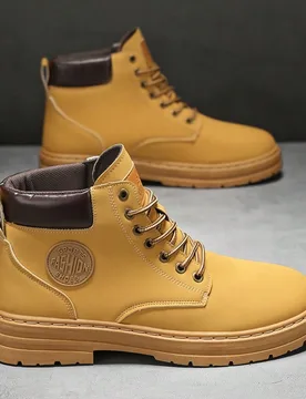 Nuevas botas de motocicleta para hombres, zapatillas deportivas de caña alta casuales, botas de trabajo de cuero, botas de montar - Shein - FashionsVida