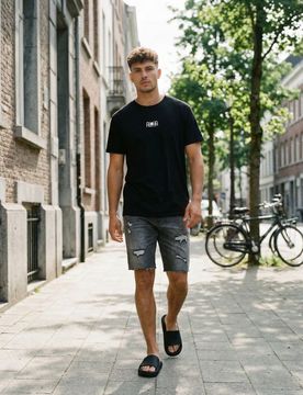 T-shirt in cotone con scritta Aloha - nero