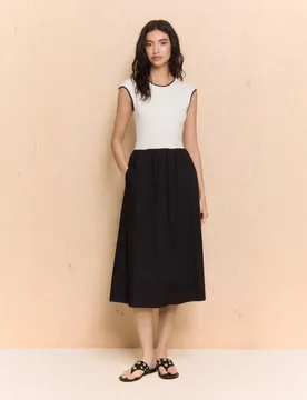 Vestido midi sin mangas combinado - Easy Wear - FashionsVida