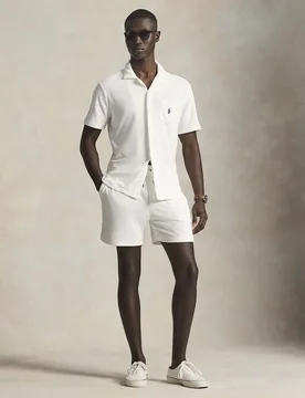 Bermuda bianco Polo in spugna di cotone con logo pony blu - Ralph Lauren - FashionsVida