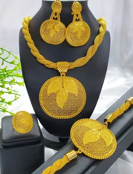 Fashion Jewelry Set Dubai Gold Color Nigerian Wedding African Round Pendant Necklace Jewellery Set Party Gift - Aliexpress - FashionsVida