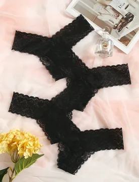 Conjunto de 4 piezas de bragas de encaje transparente y sin costuras sexy para mujer - Shein - FashionsVida