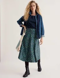 Cotton Rich Floral Midi A-Line Skirt Multi female