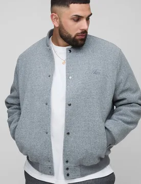 Herren Plus Regular Fit Bestickte Melton Bomberjacke Grey Größe 2XL - boohooMAN - FashionsVida